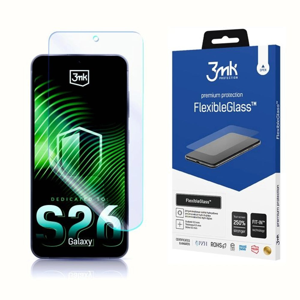 Ochranná fólie 3MK FlexibleGlass pro Samsung Galaxy S26 S942, Flexibilní sklo, Full Glue, Průhledná