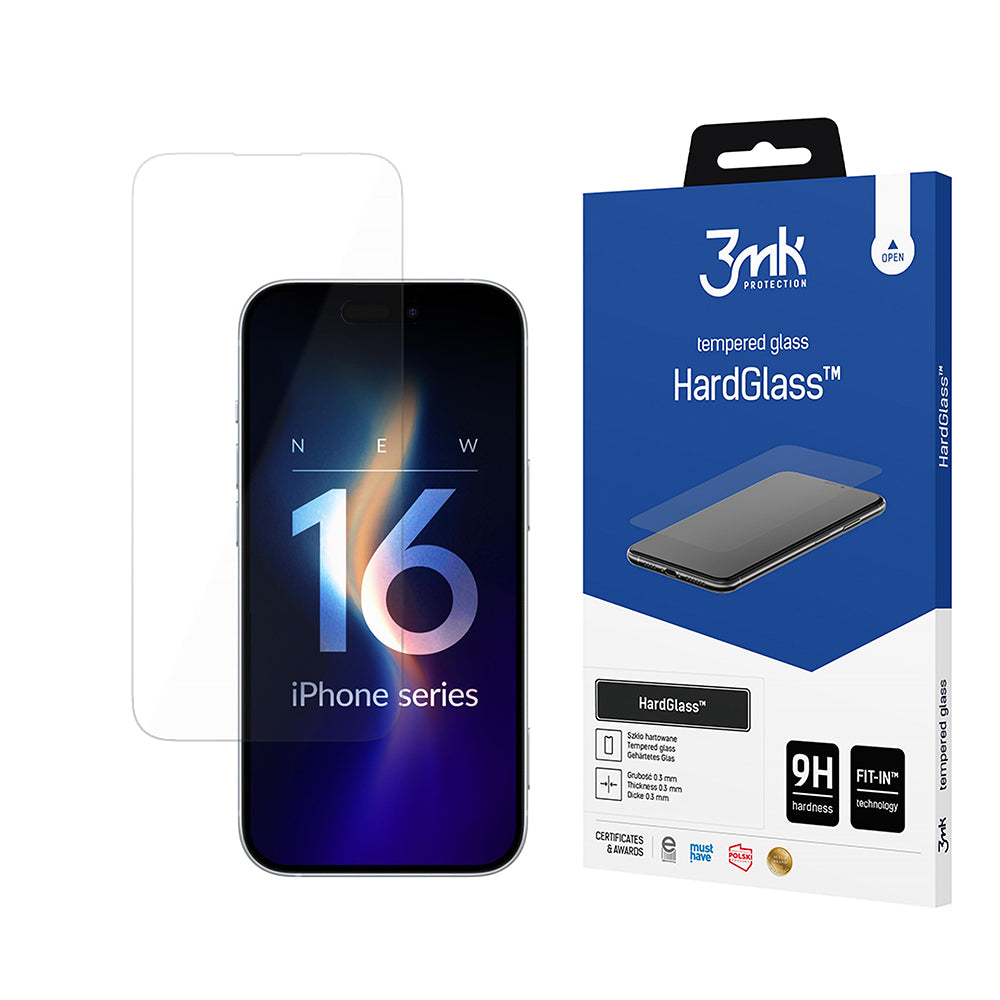 Ochranná fólie na displej 3MK HardGlass pro Apple iPhone 16, tvrzené sklo, plné lepidlo