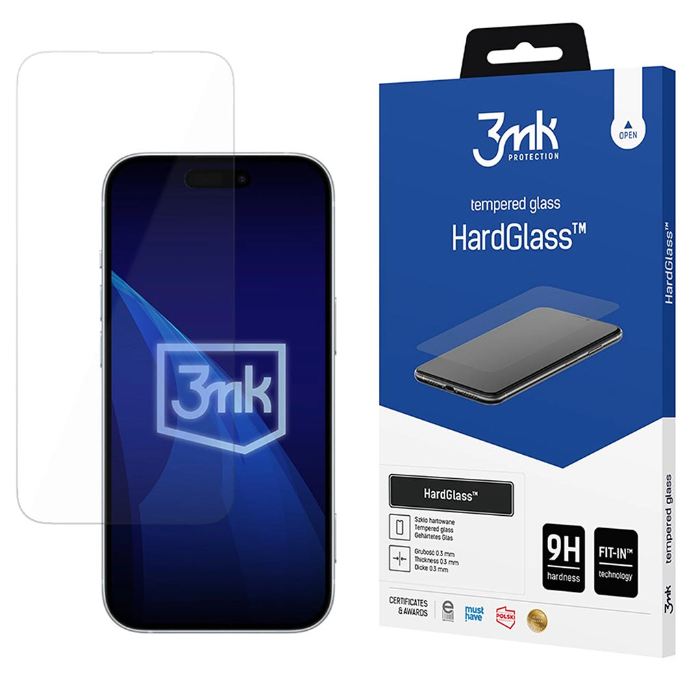 Ochranná fólie na displej 3MK HardGlass pro Apple iPhone 18 Pro / 17 Pro / 17 / 16 Pro, tvrzené sklo, plné lepidlo