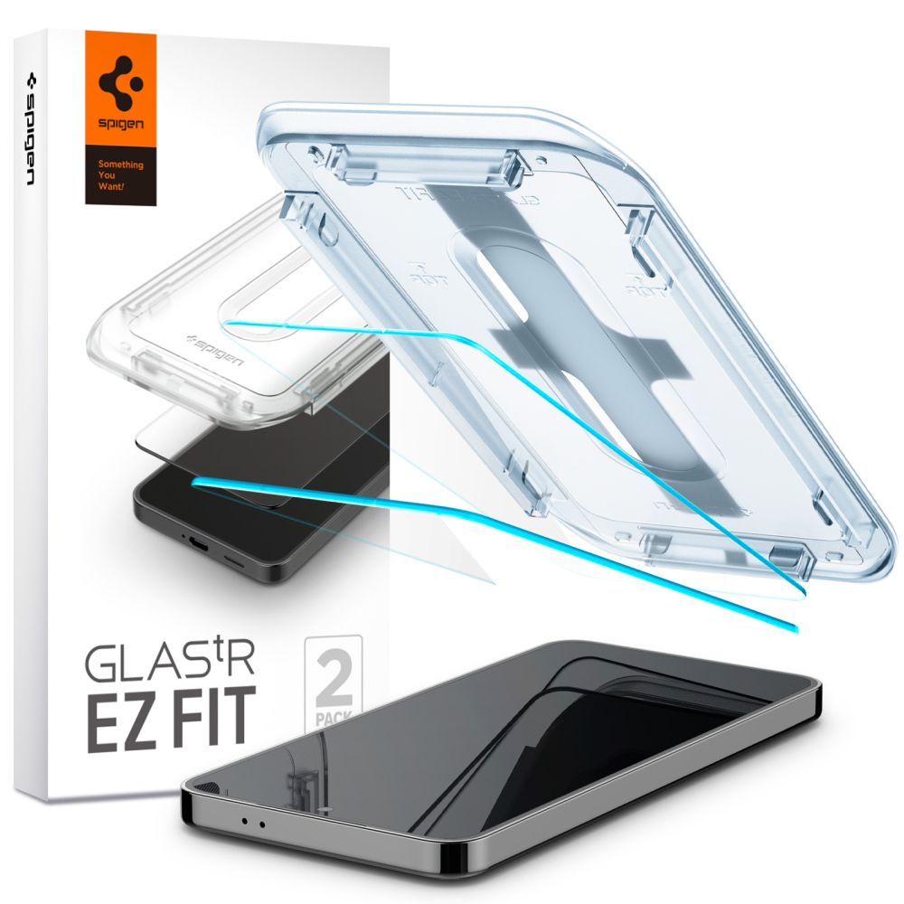 Ochranná fólie na displej Spigen GlastR EZ FIT pro Samsung Galaxy S25 S931 / S24 S921, Tvrzené sklo, Plně lepená, Sada 2 kusy AGL07440