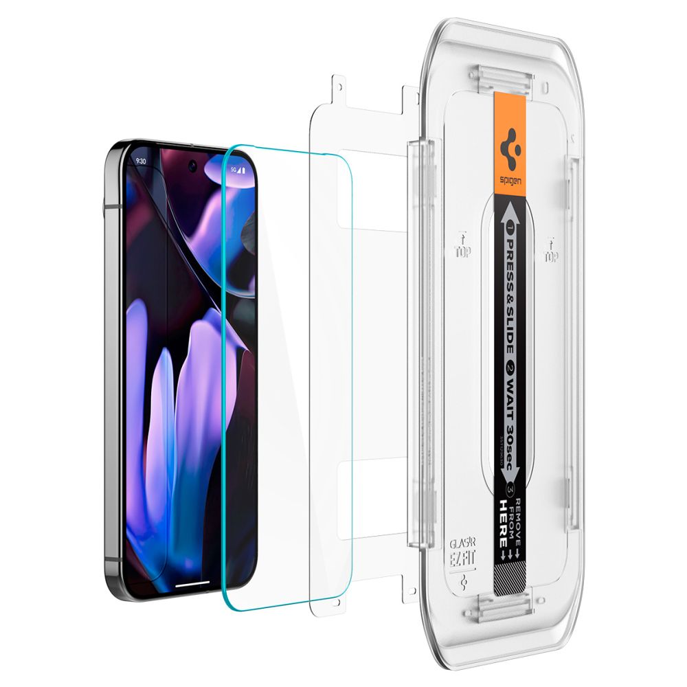 Ochranná fólie na displej Spigen GlastR EZ FIT pro Google Pixel 9 / 9 Pro, Tvrzené sklo, Full Glue, Sada 2 kusy, 2.5D AGL08442
