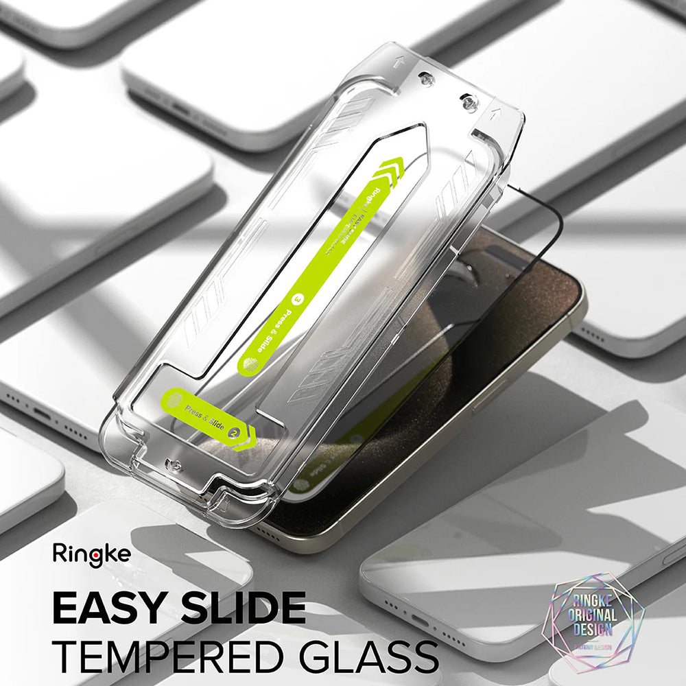 Ringke Easy Slide Screen Protector pro Apple iPhone 16 Pro, Full Glue, sada 2 kusů, černá