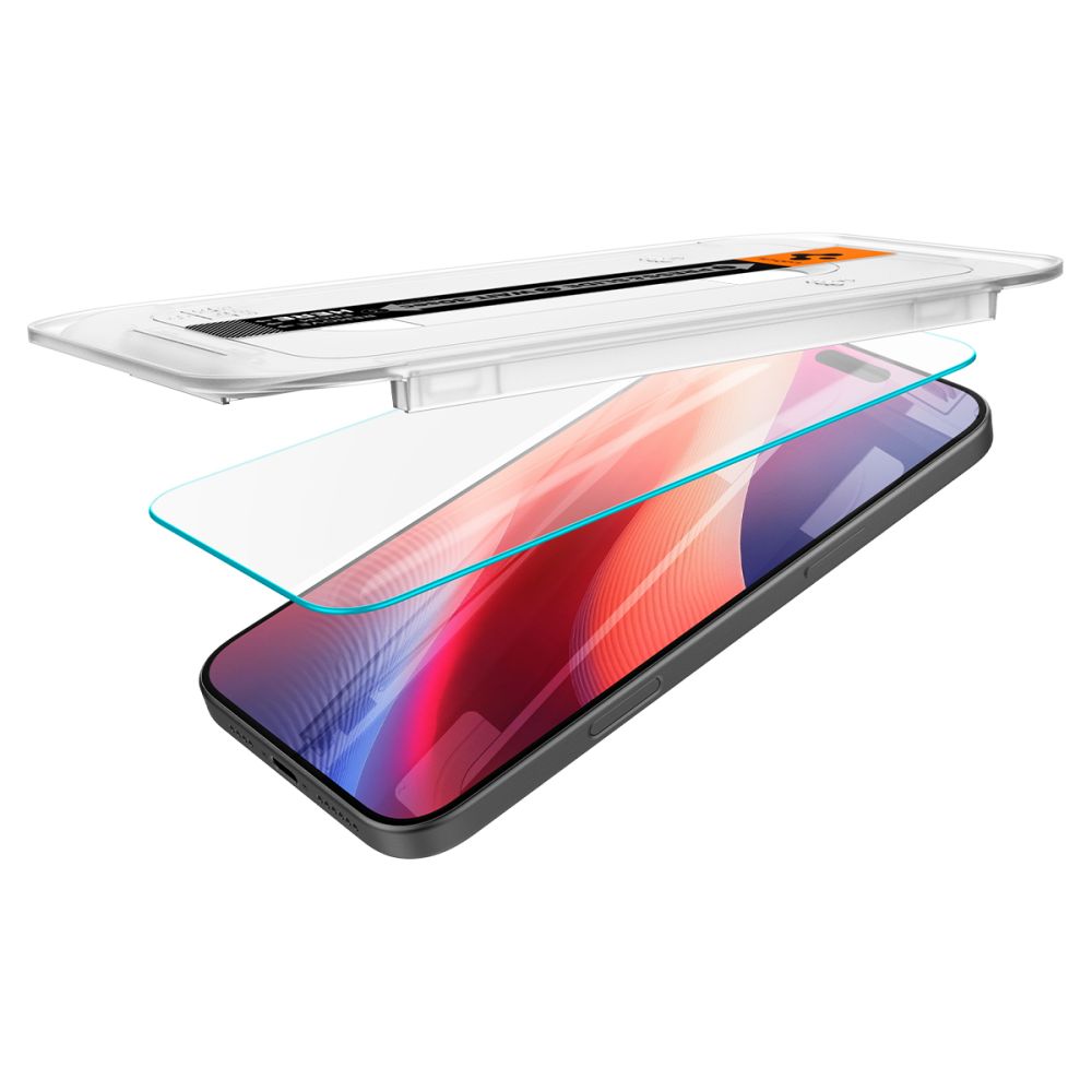 Ochranná fólie na displej Spigen GlastR EZ FIT pro Apple iPhone 17 Pro / 17 / 16 Pro, Tvrzené sklo, Plně lepená, Sada 2 kusy AGL07928