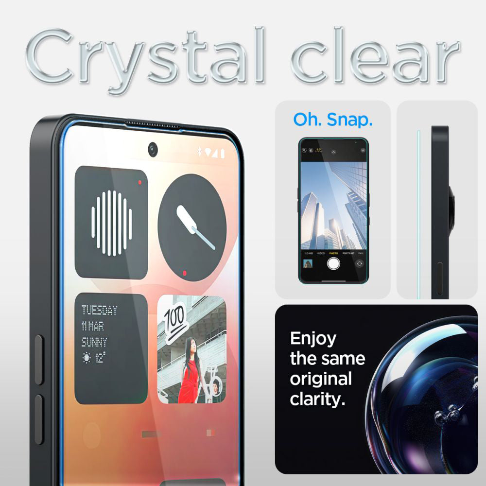 Ochranná fólie Clear Spigen GlastR EZ FIT pro Nothing Phone (3a) / Phone (3a) Pro, Tvrzené sklo, Full Glue AGL09429