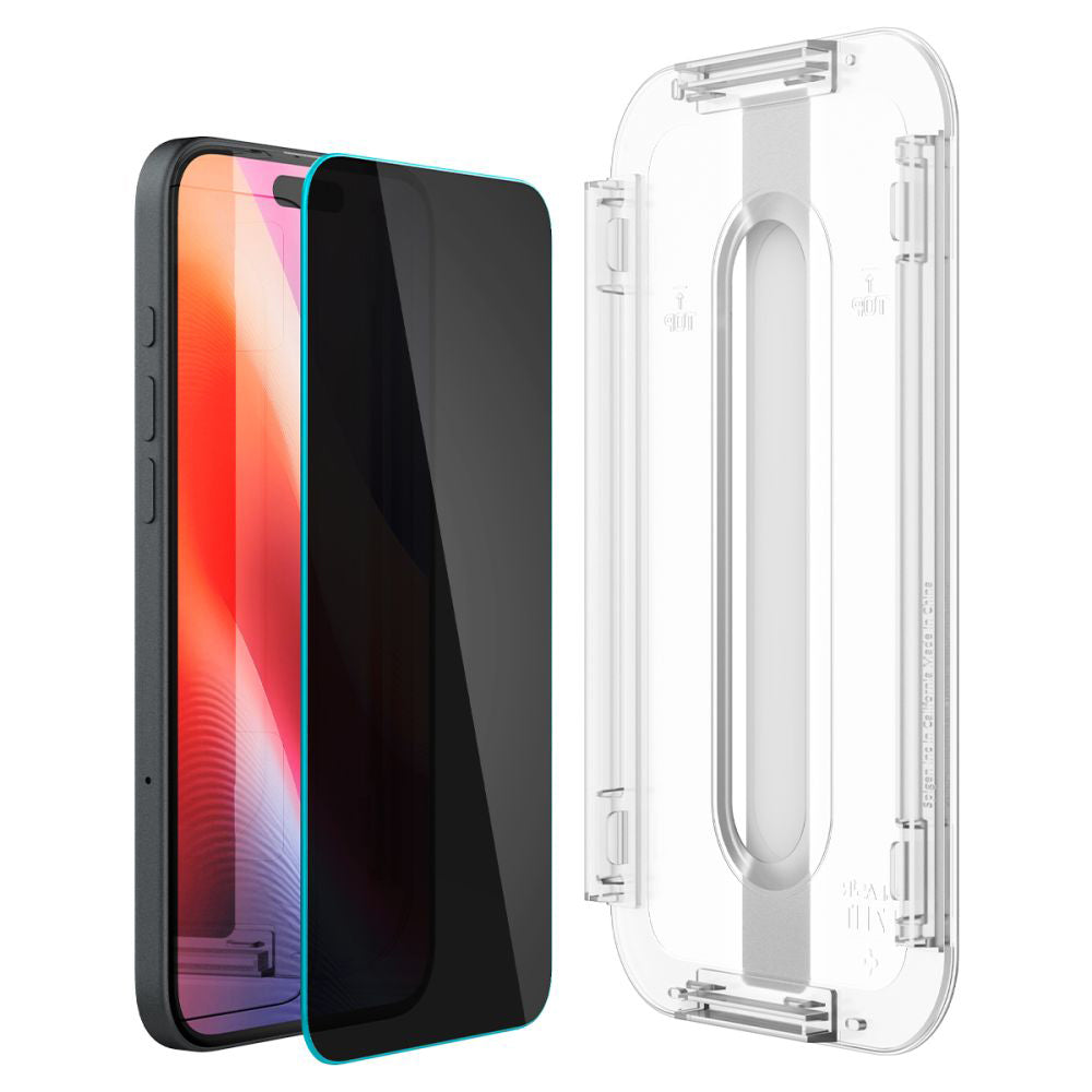 Ochranná fólie na displej Spigen GlastR EZ FIT pro Apple iPhone 17e / 16e / 14 / 13 Pro, Tvrzené sklo, Full Glue, Sada 2 kusy AGL03385