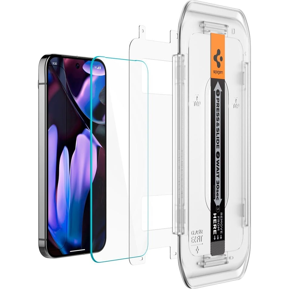 Ochranná fólie na displej Spigen GlastR EZ FIT pro Google Pixel 9 Pro XL, Tvrzené sklo, Full Glue, Sada 2 kusy AGL08445