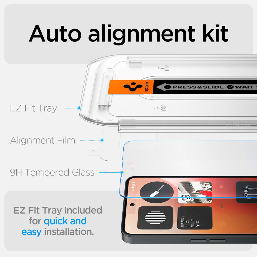 Ochranná fólie Clear Spigen GlastR EZ FIT pro Nothing Phone (3a) / Phone (3a) Pro, Tvrzené sklo, Full Glue AGL09429