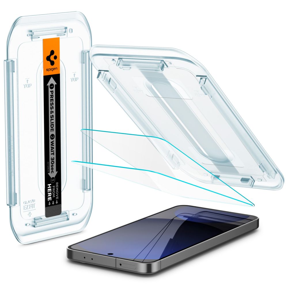 Ochranná fólie na displej Spigen GlastR EZ FIT pro Samsung Galaxy A56 A566 / S24 FE S721, Tvrzené sklo, Plně lepená, Sada 2 kusy AGL08729