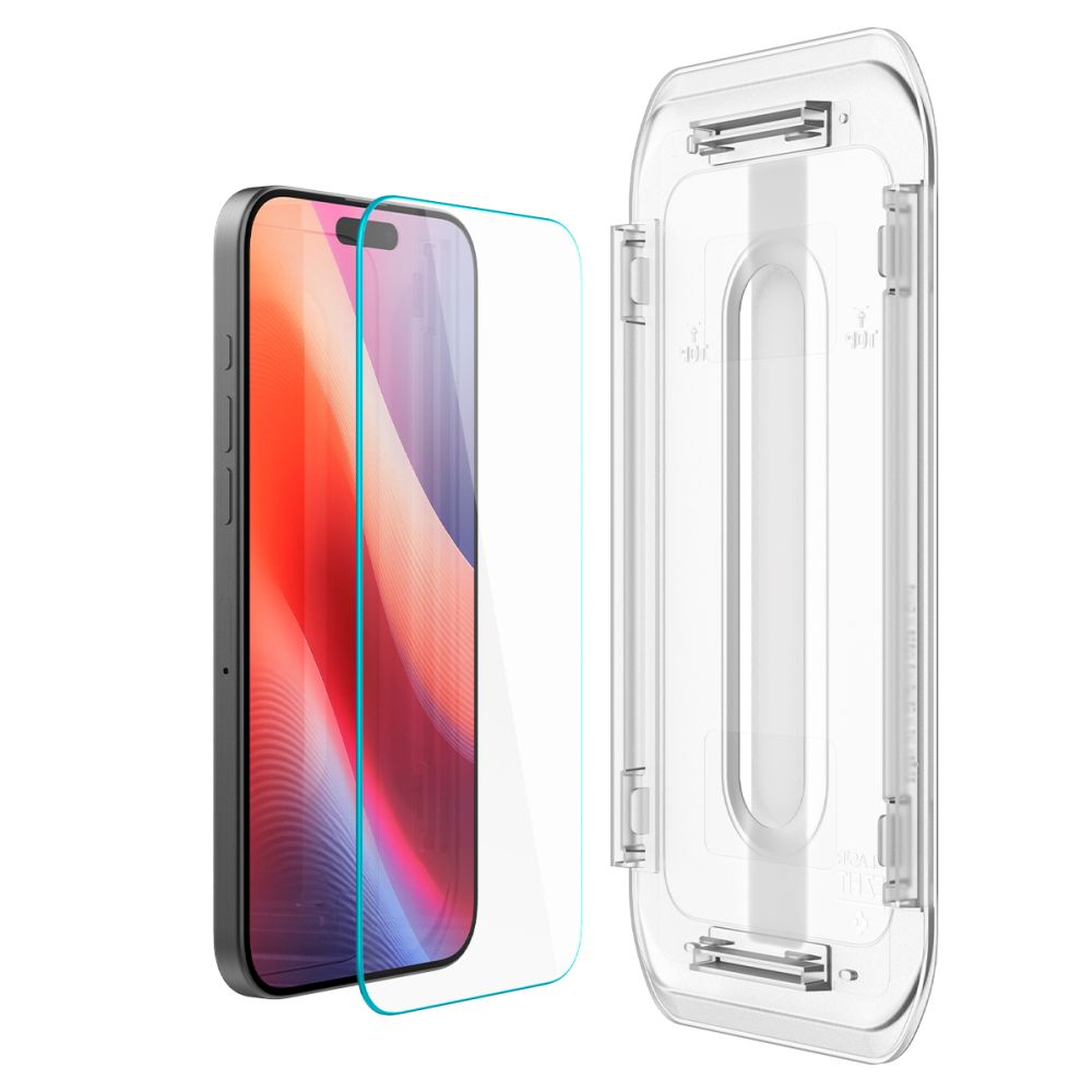 Ochranná fólie na displej Spigen GlastR EZ FIT pro Apple iPhone 17 Pro / 17 / 16 Pro, Tvrzené sklo, Plně lepená, Sada 2 kusy AGL07928