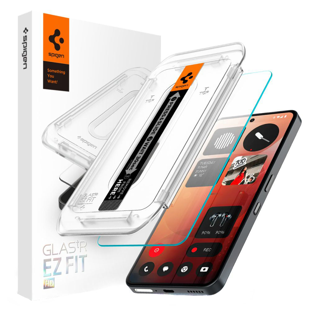 Ochranná fólie Clear Spigen GlastR EZ FIT pro Nothing Phone (3a) / Phone (3a) Pro, Tvrzené sklo, Full Glue AGL09429