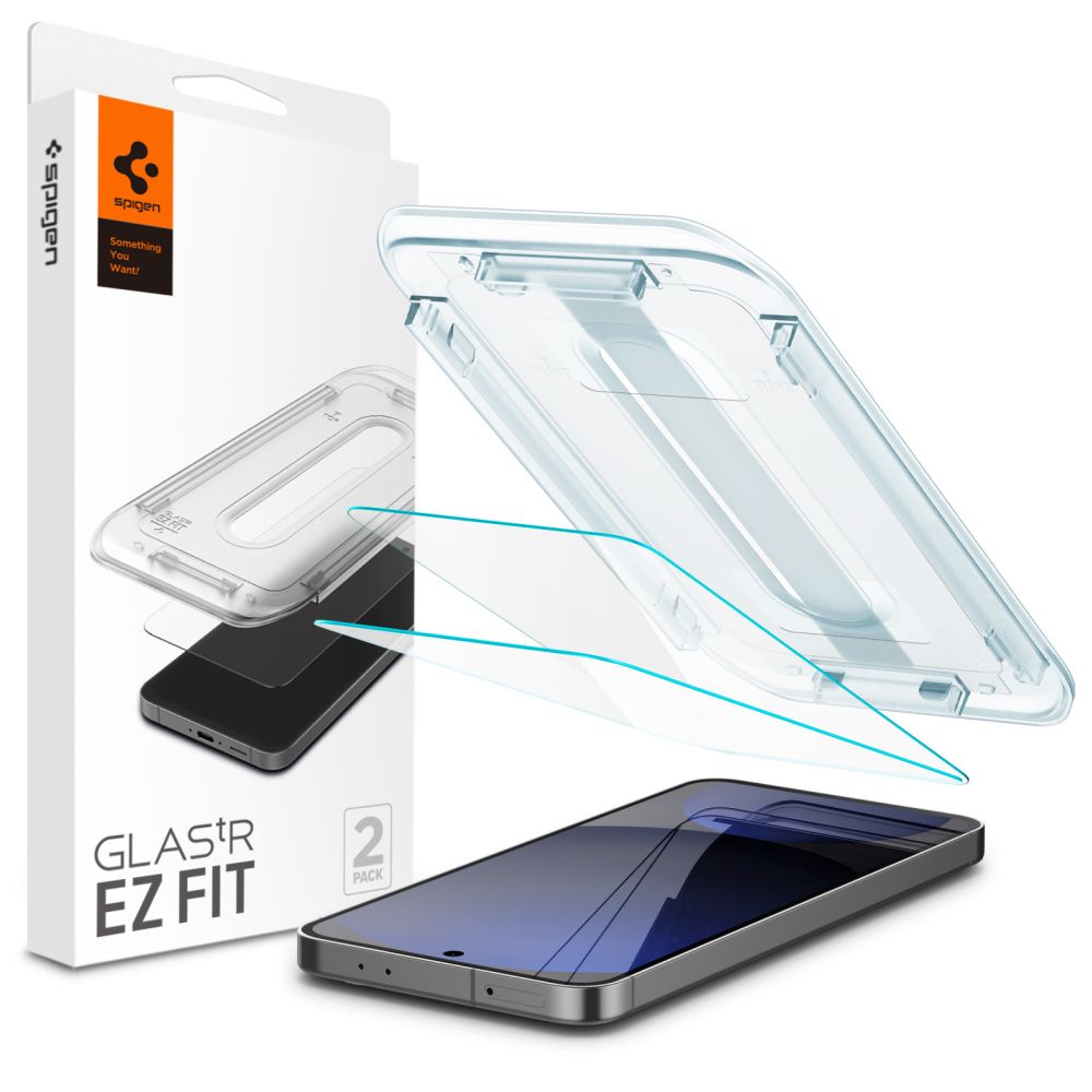 Ochranná fólie na displej Spigen GlastR EZ FIT pro Samsung Galaxy A56 A566 / S24 FE S721, Tvrzené sklo, Plně lepená, Sada 2 kusy AGL08729