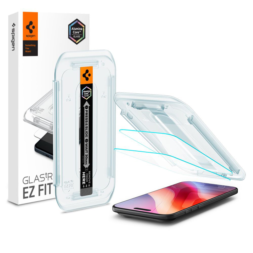 Ochranná fólie na displej Spigen GlastR EZ FIT pro Apple iPhone 17 Air, Tvrzené sklo, Full Glue, Sada 2 kusy AGL09861