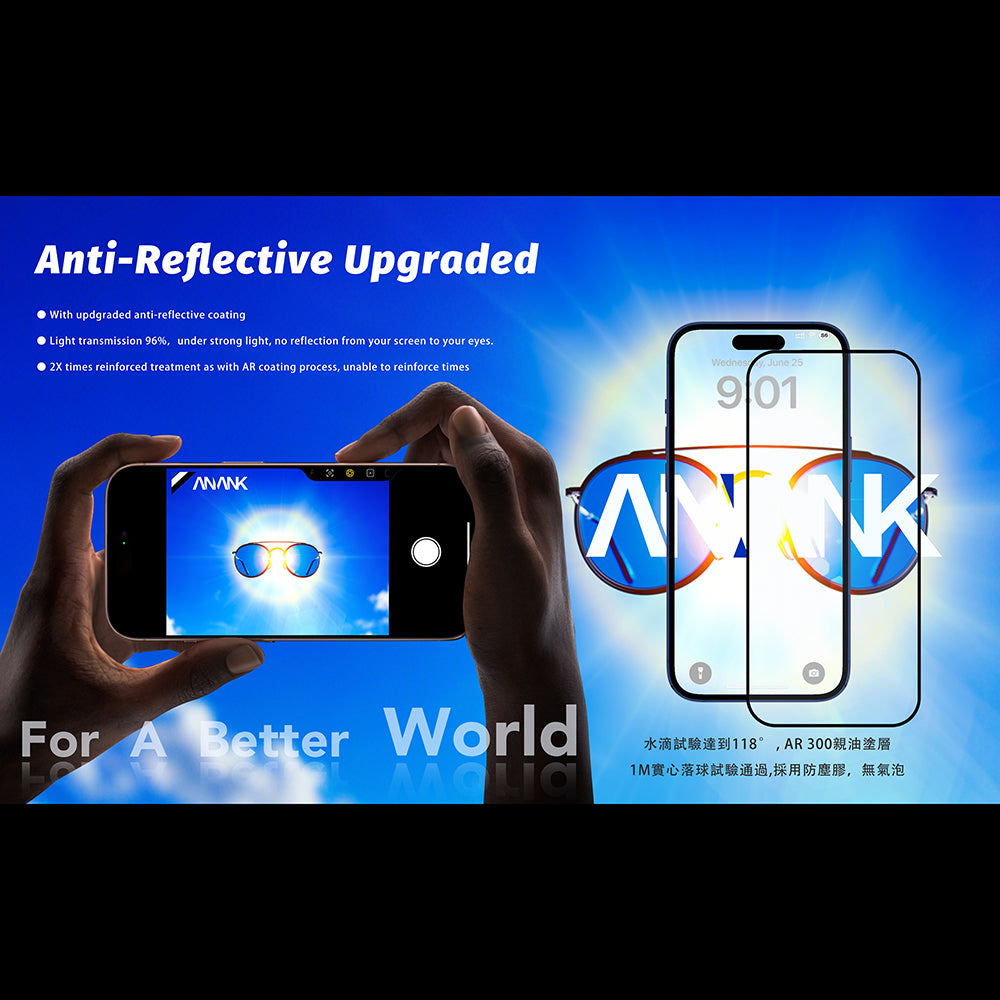 Ochranná fólie na displej Anank Anti Reflection pro Apple iPhone 17 Pro, Tvrzené sklo, Full Glue, 2.5D, Černá