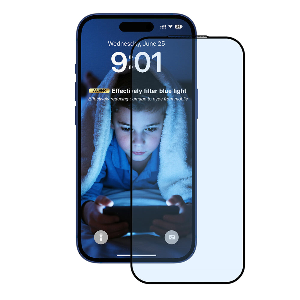 Ochranná fólie na displej Anti Blue Light Anank 5X Reinforced pro Apple iPhone 17 Pro Max, Tvrzené sklo, Full Glue, 2.5D, Černá