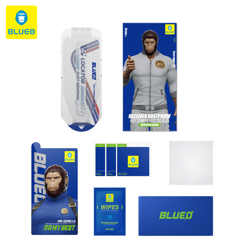 Ochranná fólie na displej Blueo Anti-Dust HD Applicator Pro pro Apple iPhone 14 Pro Max, tvrzené sklo, plné lepidlo, černá