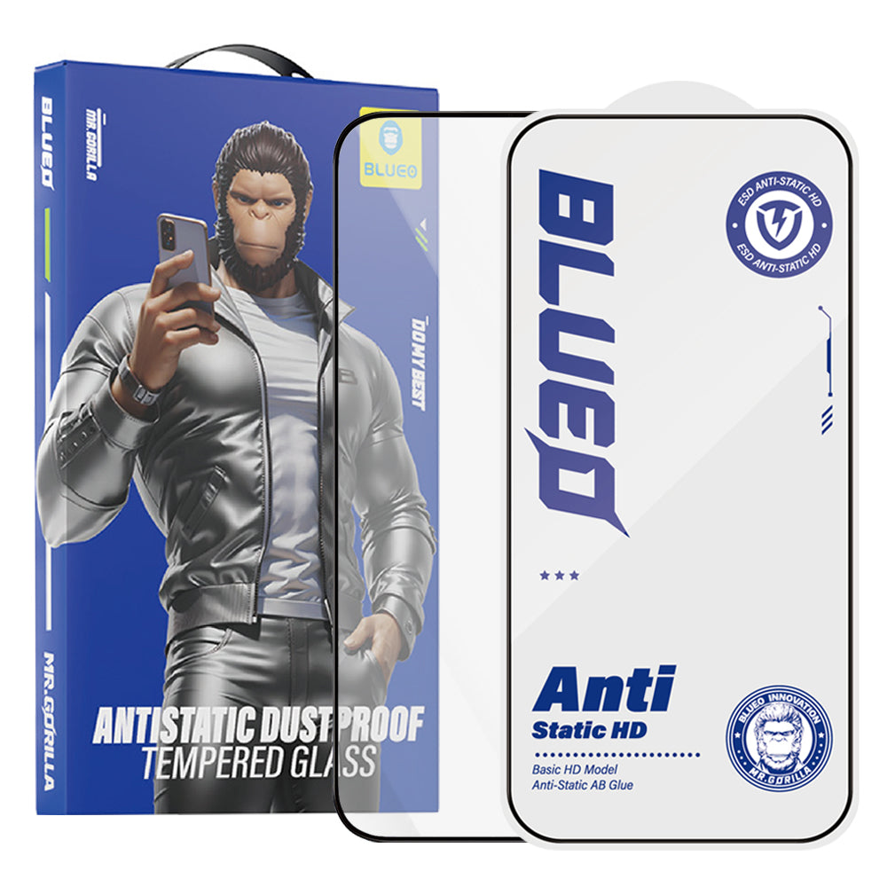 Ochranná fólie na displej Blueo Anti-Static HD pro Apple iPhone 14 Plus / 13 Pro Max, tvrzené sklo, plné lepidlo, černá