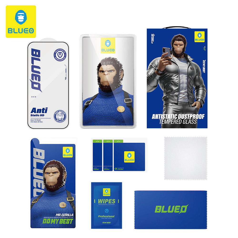 Ochranná fólie na displej Blueo Anti-Static HD pro Apple iPhone 14 Plus / 13 Pro Max, tvrzené sklo, plné lepidlo, černá