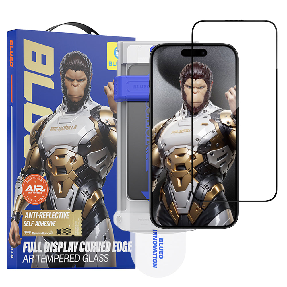 Ochranná fólie na displej Blueo AR Applicator Pro pro Apple iPhone 16 Pro Max, tvrzené sklo, plné lepidlo, 3D, černá