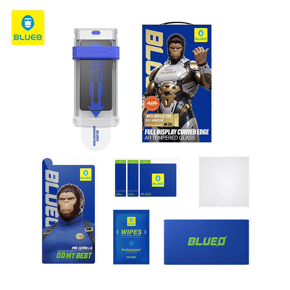 Ochranná fólie na displej Blueo AR Applicator Pro pro Apple iPhone 16 Pro Max, tvrzené sklo, plné lepidlo, 3D, černá