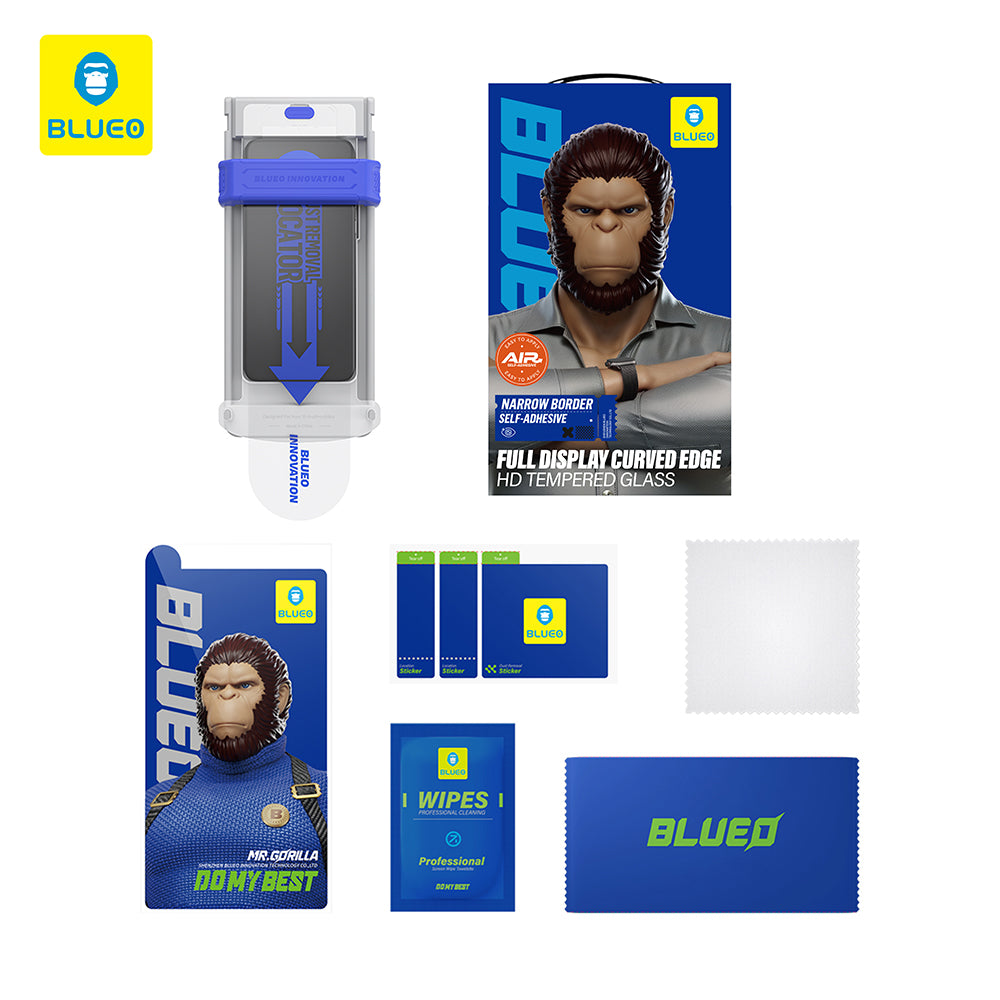 Ochranná fólie na displej Blueo HD Applicator Pro pro Apple iPhone 16 Pro, tvrzené sklo, plné lepidlo, 3D, černá