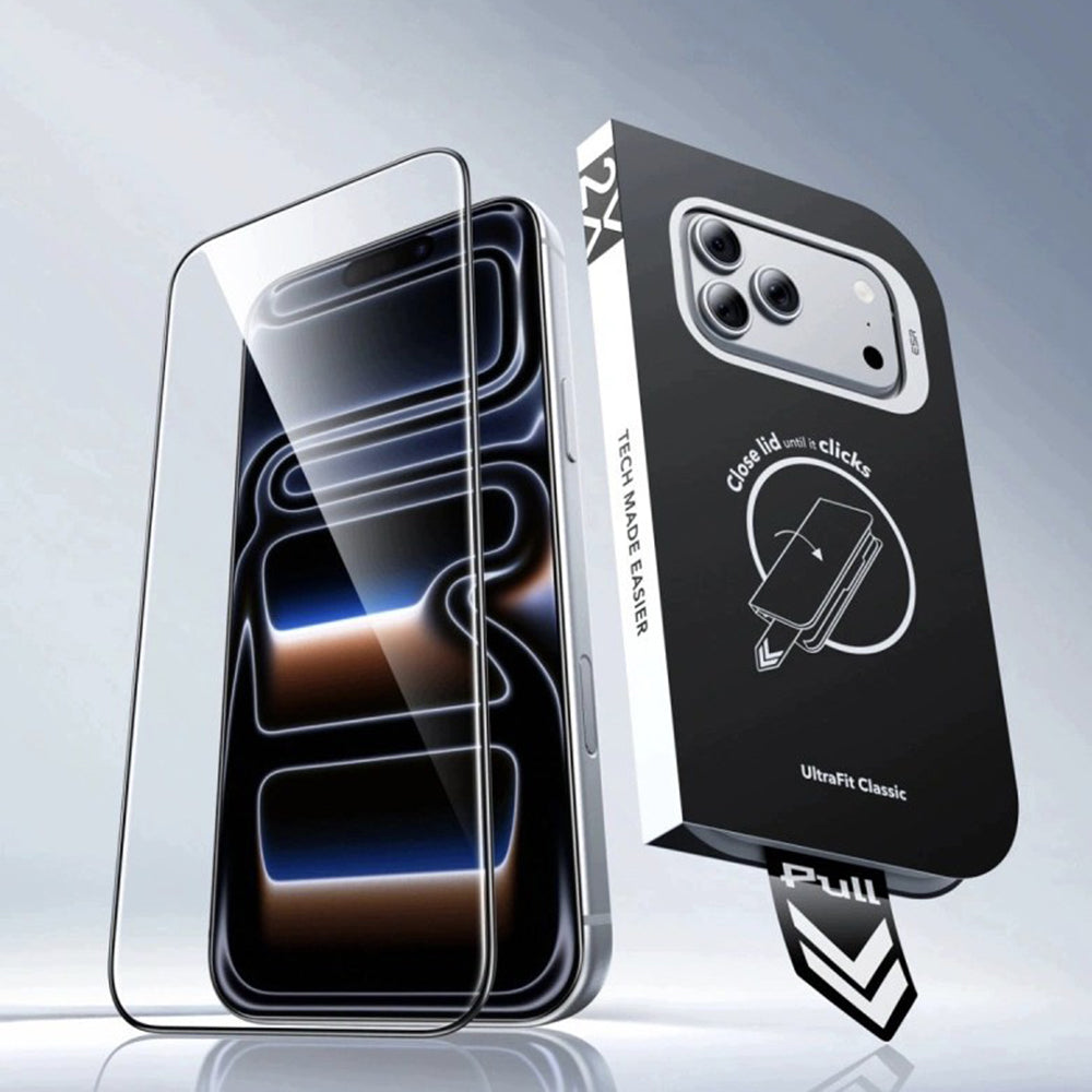Ochranná fólie na displej ESR UltraFit Classic pro Apple iPhone 18 Pro Max / 17 Pro Max, tvrzené sklo, plné lepidlo, sada 2 kusů, černá