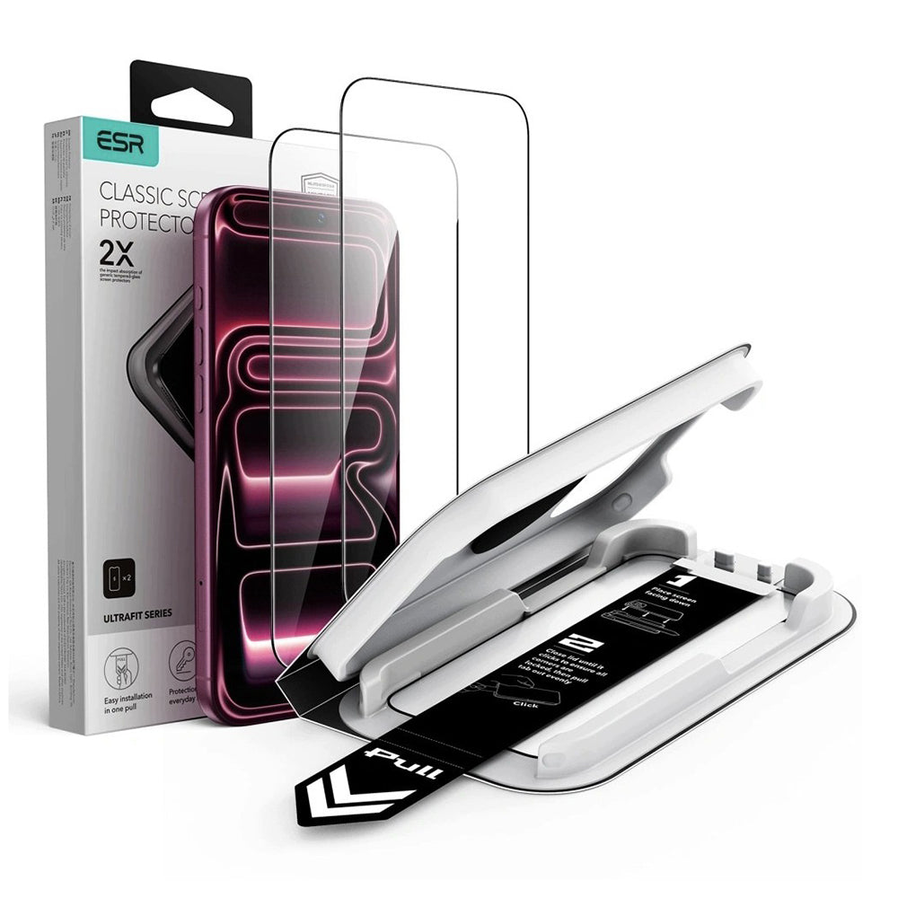 Ochranná fólie na displej ESR UltraFit Classic pro Apple iPhone 18 Pro Max / 17 Pro Max, tvrzené sklo, plné lepidlo, sada 2 kusů, černá