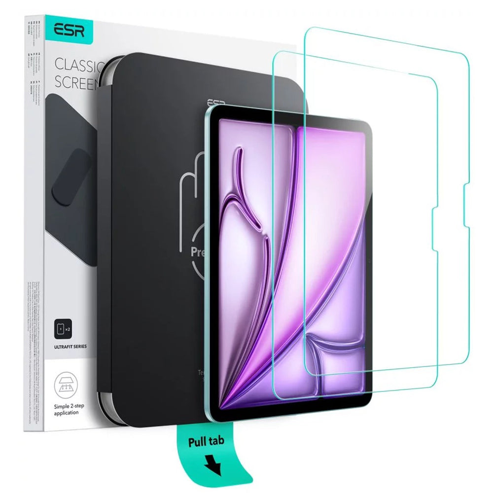 Ochranná fólie na displej ESR UltraFit pro Apple iPad Air 11 (2026) / Air 11 (2025), tvrzené sklo, plné lepidlo, sada 2 kusů