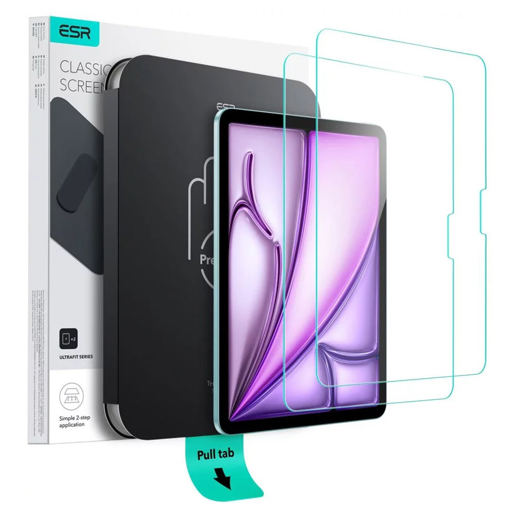 Ochranná fólie na displej ESR UltraFit pro Apple iPad Air 13 (2026) / Pro 13 (2025), tvrzené sklo, plné lepidlo, sada 2 kusů