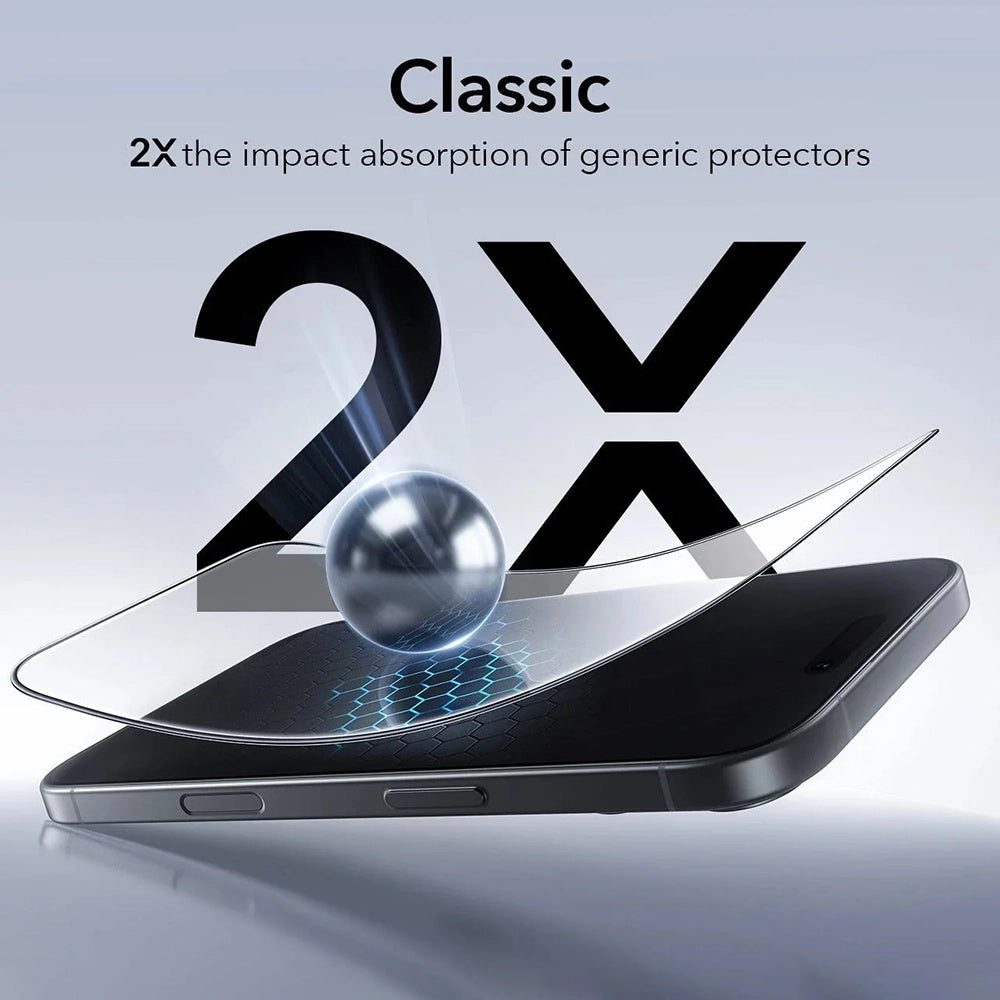 Ochranná fólie ESR UltraFit pro Apple iPhone 17 / 16 Pro, Tvrzené sklo, Full Glue, Sada 3 kusy