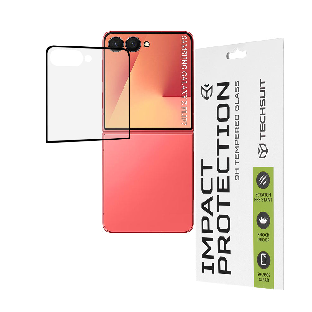 Ochranná fólie na vnější displej Techsuit pro Samsung Galaxy Z Flip7 F766, tvrzené sklo, plné lepidlo, 111D, černá