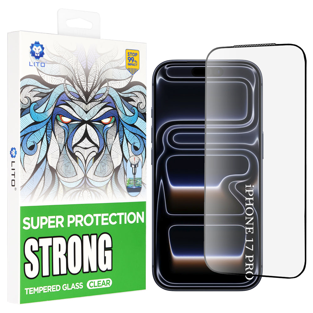 Ochranná fólie na displej Lito D+ Max Strong pro Apple iPhone 17 Pro, Tvrzené sklo, Full Glue, Černá