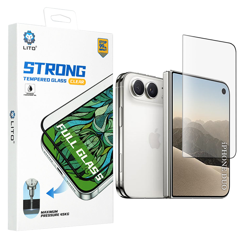 Ochranná fólie na vnější displej Lito D+ Max Strong pro Apple iPhone Duo, tvrzené sklo, plné lepidlo, černá
