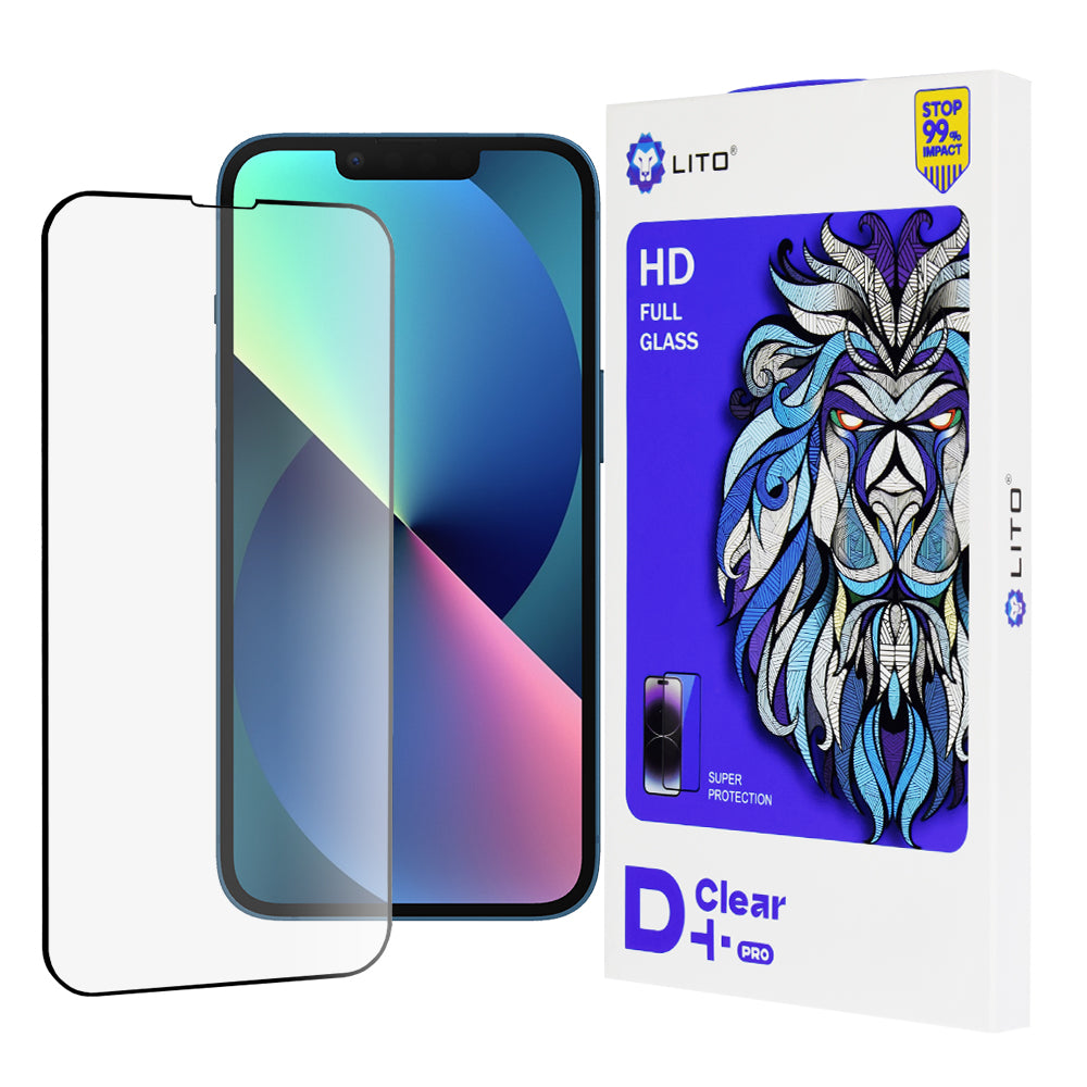 Ochranná fólie na displej Lito D+ Pro pro Apple iPhone 17e / 16e / 14 / 13 Pro, tvrzené sklo, plné lepidlo, černá