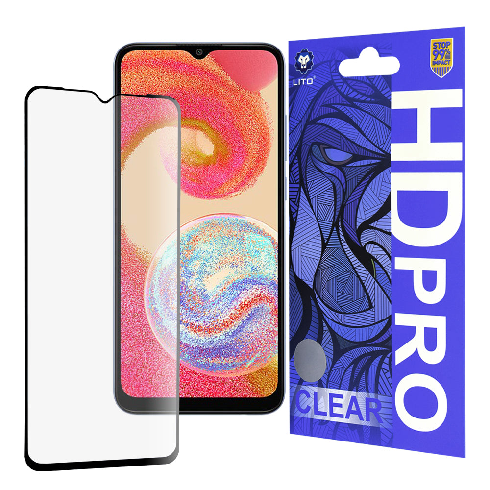 Ochranná fólie na displej Lito HD Pro Clear pro Samsung Galaxy A04e A042 / M04 M045, tvrzené sklo, plné lepidlo, černá