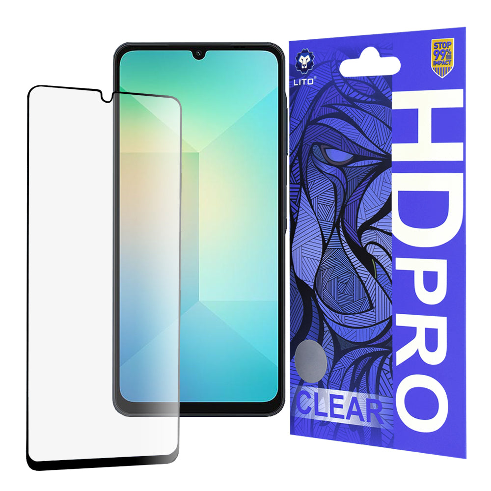 Ochranná fólie na displej Lito HD Pro Clear pro Samsung Galaxy A06 A065, tvrzené sklo, plné lepidlo, černá