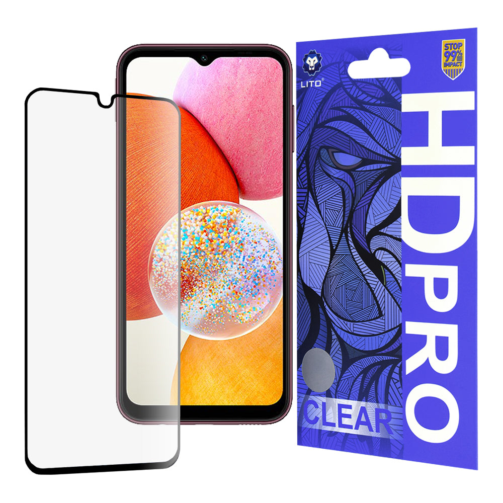 Ochranná fólie na displej Lito HD Pro Clear pro Samsung Galaxy A14 A145 / A14 5G A146, tvrzené sklo, plné lepidlo, černá