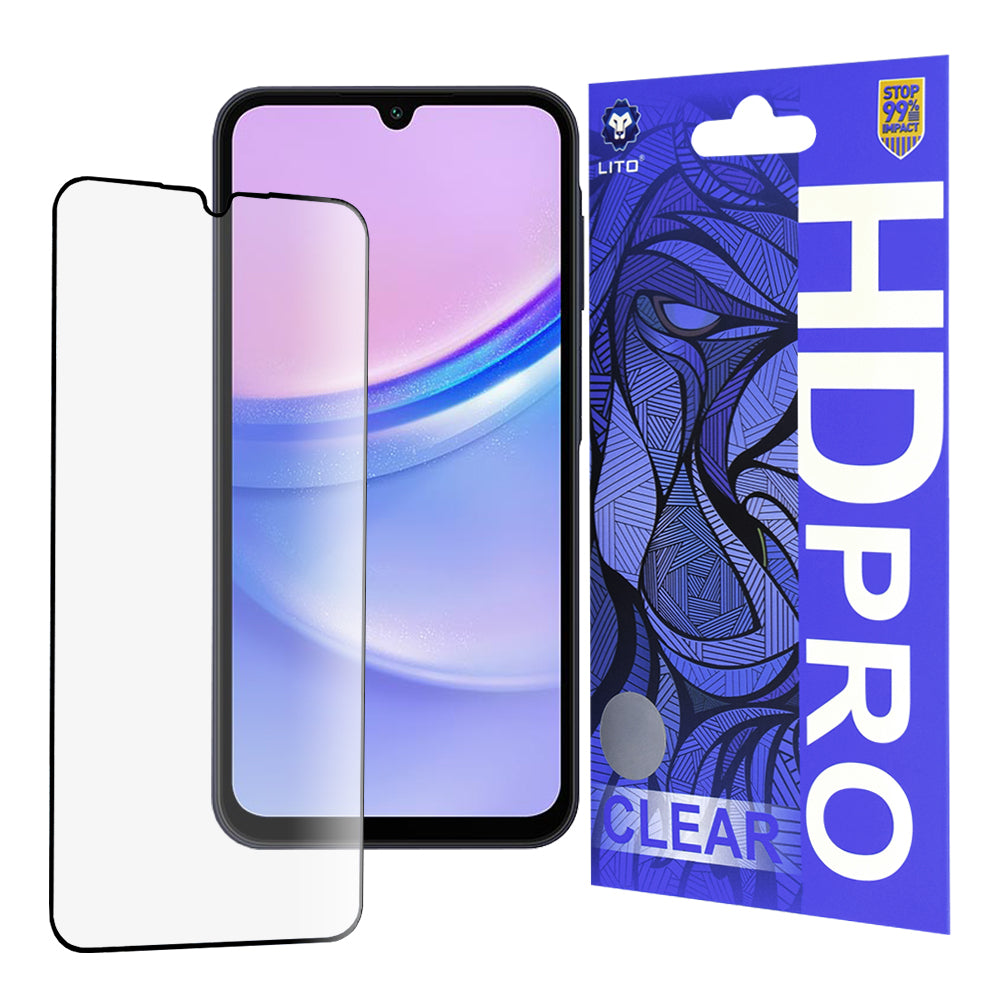 Ochranná fólie na displej Lito HD Pro Clear pro Samsung Galaxy A15 5G A156 / A15 A155 / A25 A256 / A24 4G A245, tvrzené sklo, plné lepidlo, černá