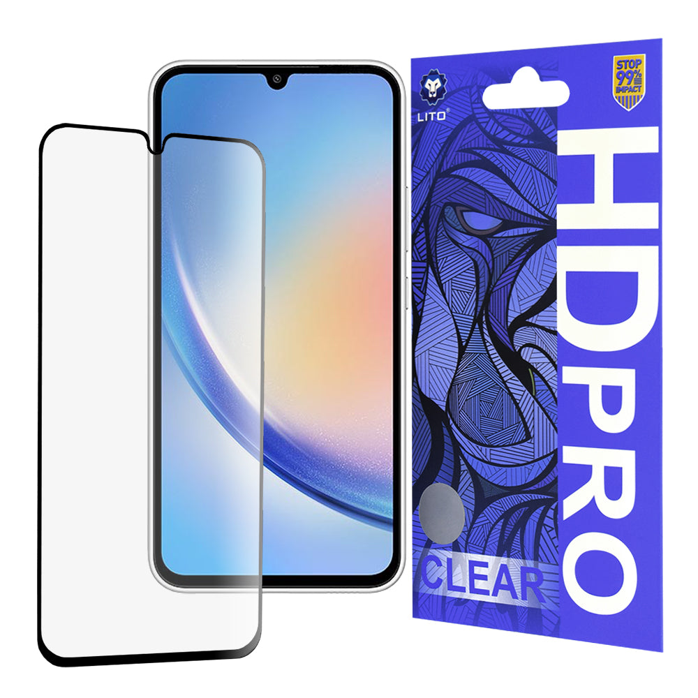 Ochranná fólie na displej Lito HD Pro Clear pro Samsung Galaxy A34 A346, tvrzené sklo, plné lepidlo, černá