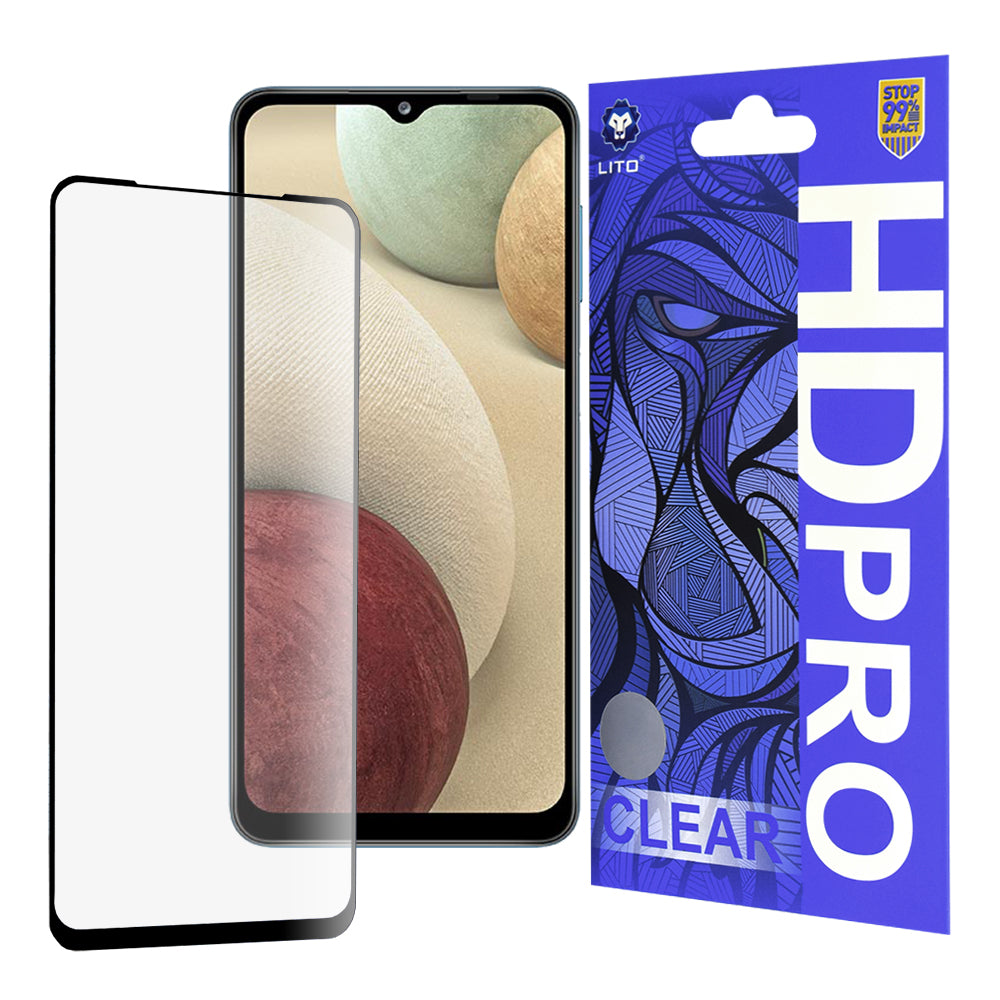 Ochranná fólie na displej Lito HD Pro Clear pro Samsung Galaxy F12 F127 / A12 Nacho A127 / M02 M022, tvrzené sklo, plné lepidlo, černá
