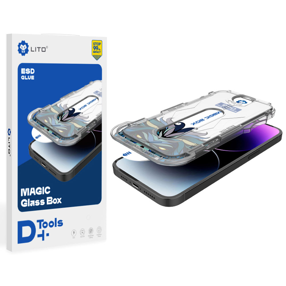 Ochranná fólie na displej Lito Magic Glass Box D+ Tools pro Apple iPhone 16 Plus, tvrzené sklo, plné lepidlo