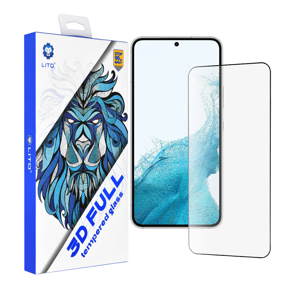 Ochranná fólie na displej Lito pro Samsung Galaxy S23 S911 / S22 5G S901, tvrzené sklo, plné lepidlo, 3D, černá
