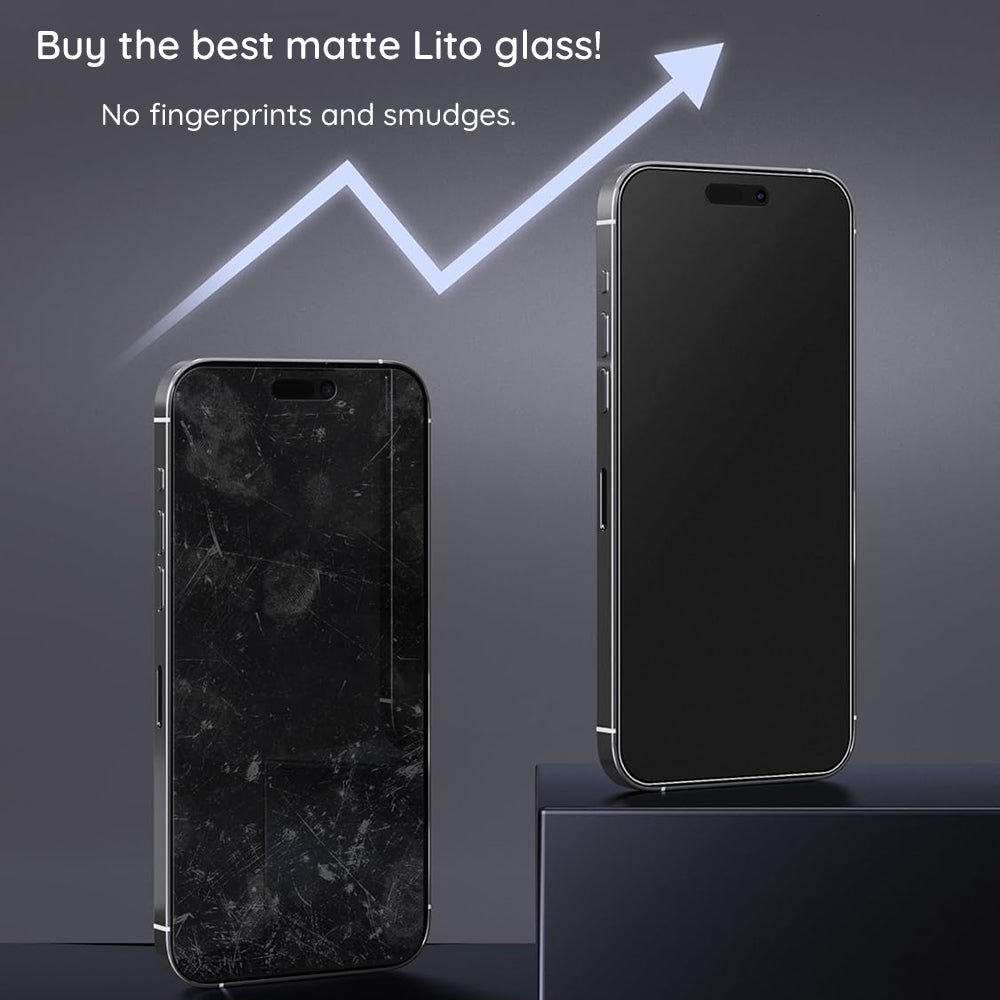 Matná ochranná fólie na displej Lito HD Pro pro Apple iPhone 16 Plus, tvrzené sklo, plné lepidlo, černá
