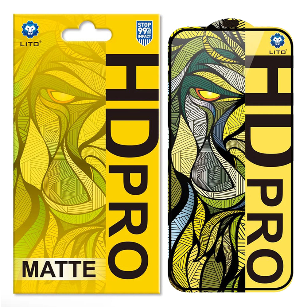 Matná ochranná fólie na displej Lito HD Pro pro Apple iPhone 16 Plus, tvrzené sklo, plné lepidlo, černá