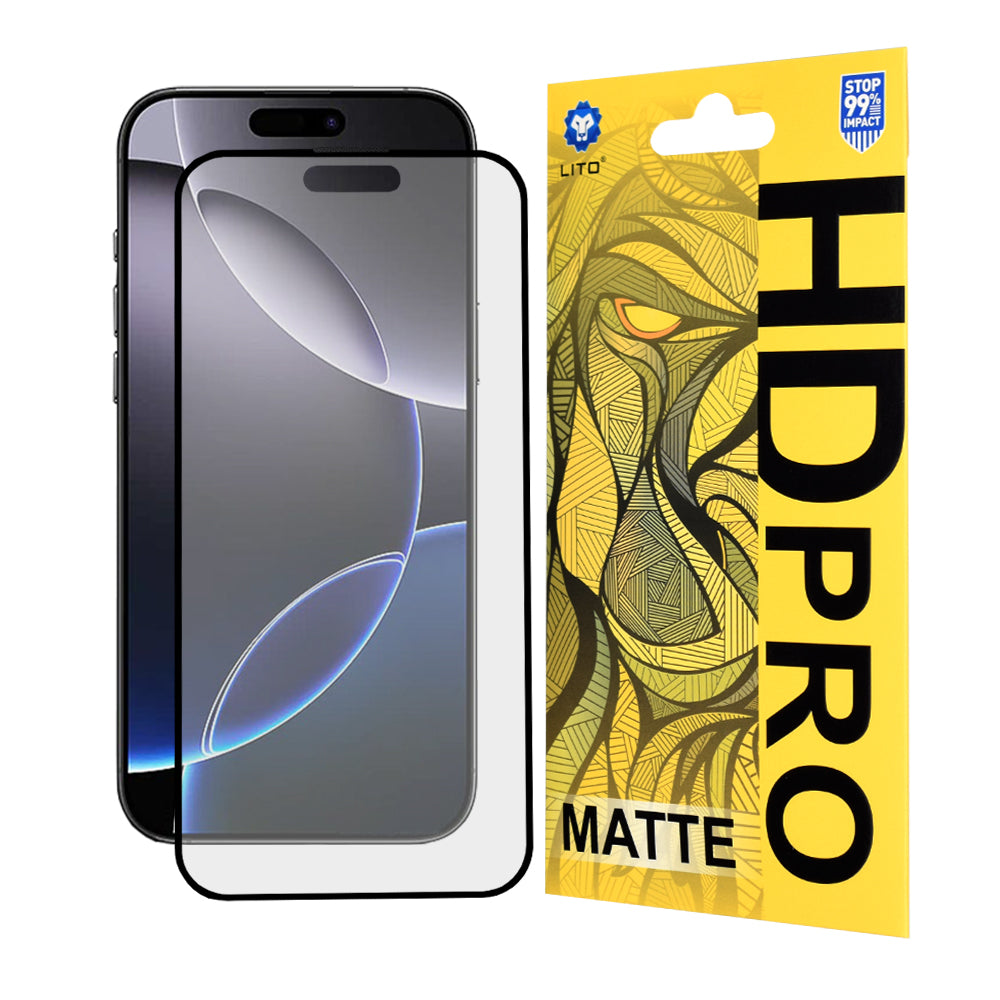 Matná ochranná fólie na displej Lito HD Pro pro Apple iPhone 16 Pro Max, tvrzené sklo, plné lepidlo, černá