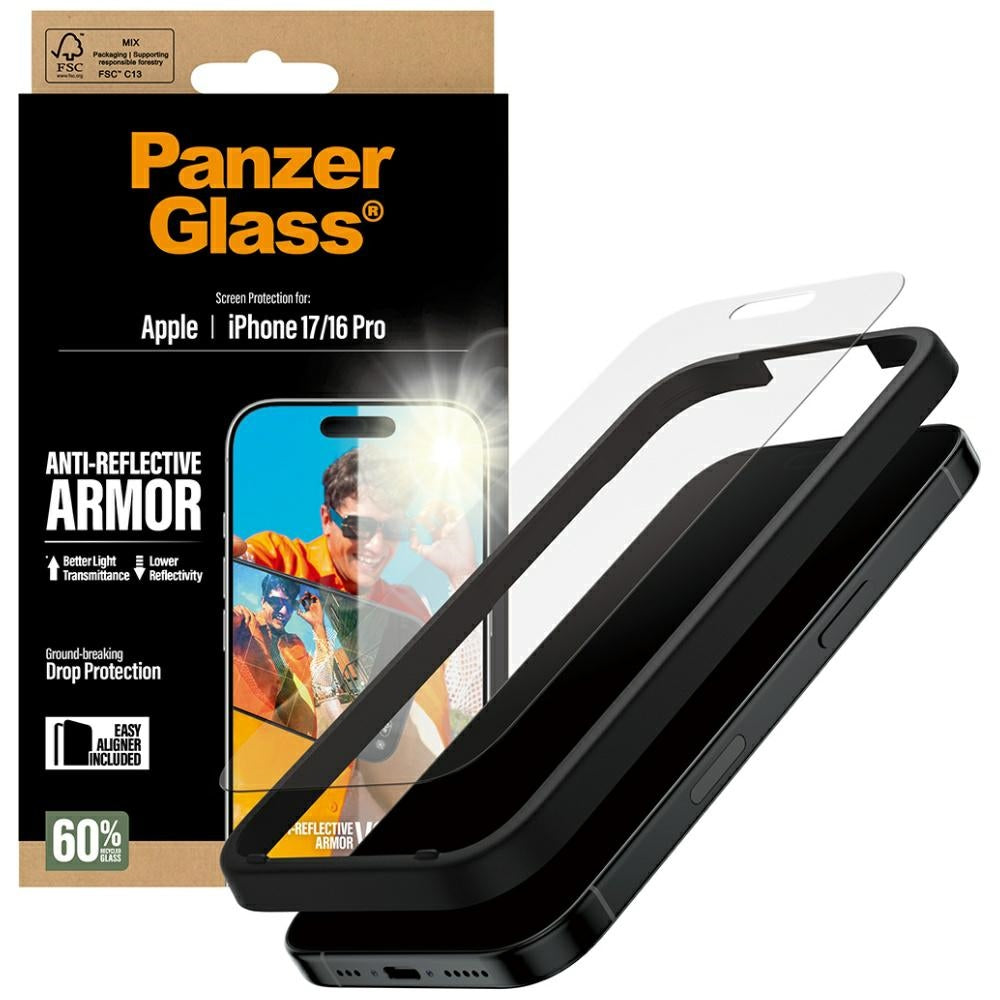 Ochranná fólie Matte PanzerGlass Armor EasyAligner pro Apple iPhone 17 / 16 Pro, Tvrzené sklo, Full Glue