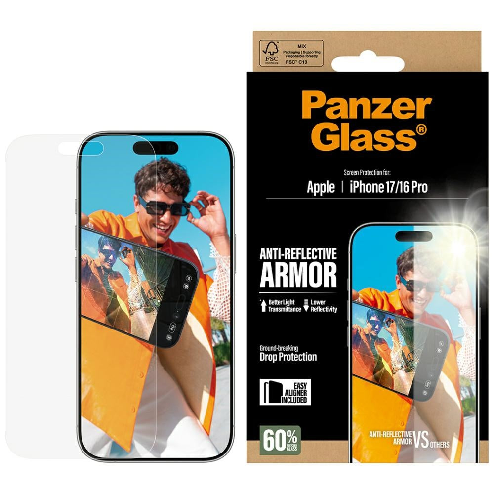 Ochranná fólie Matte PanzerGlass Armor EasyAligner pro Apple iPhone 17 / 16 Pro, Tvrzené sklo, Full Glue