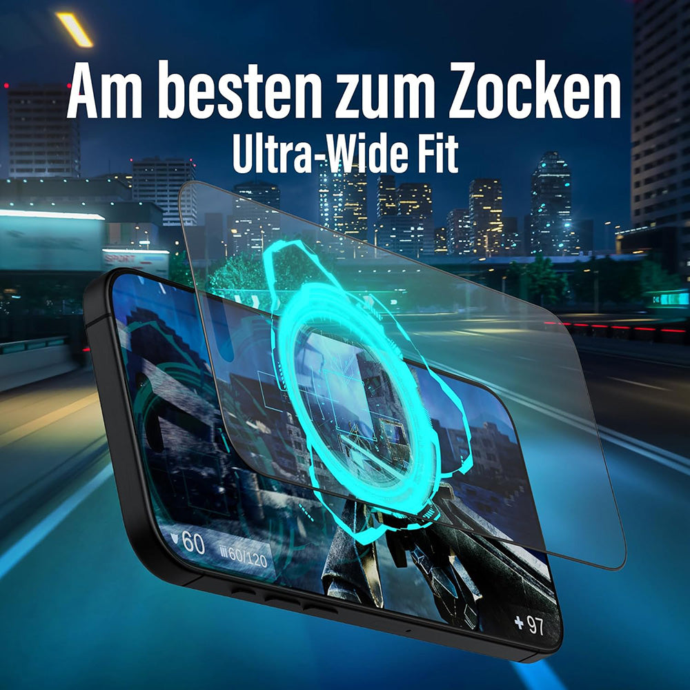 Ochranná fólie Matte PanzerGlass Ultra-Wide Fit Gaming pro Apple iPhone 16 Pro, Tvrzené sklo, Full Glue, Černá