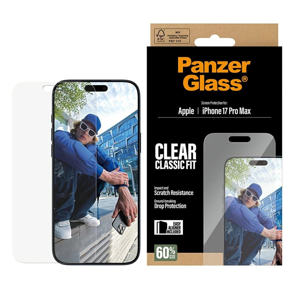 Ochranná fólie na displej PanzerGlass Classic Fit EasyAligner pro Apple iPhone 17 Pro Max, Tvrzené sklo, Full Glue