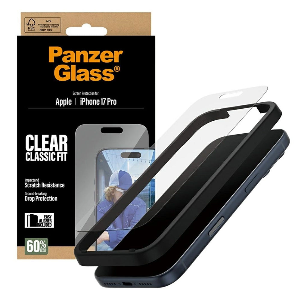 Ochranná fólie na displej PanzerGlass Classic Fit EasyAligner pro Apple iPhone 17 Pro, Tvrzené sklo, Full Glue