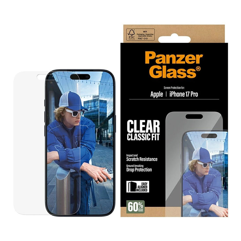 Ochranná fólie na displej PanzerGlass Classic Fit EasyAligner pro Apple iPhone 17 Pro, Tvrzené sklo, Full Glue